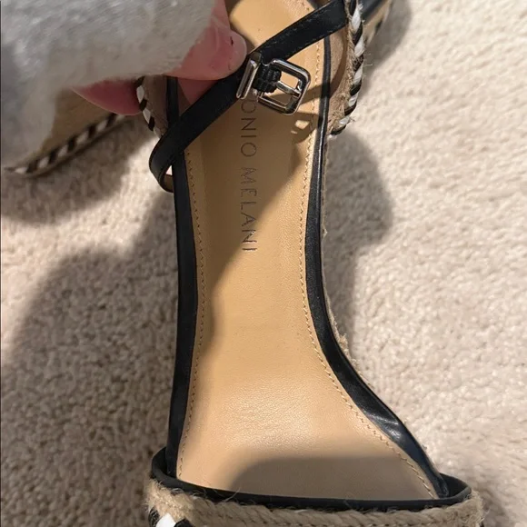 ANTONIO MELANI Black and Tan Woven Wedges - Picture 7 of 7